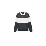Koton Renk Bloklu Nakışlı Polo Yaka Erkek Sweatshirt, Gri-Beyaz, 2XL