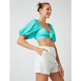 Koton Şahika Ercümen XKoton - Fiyonk Detaylı Crop Bluz - Yeşil - 42