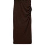 Koton Sandy Kumaş Slim Fit Drape Detaylı Midi Etek - Kahve - XL