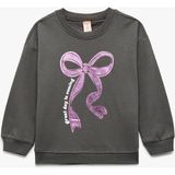 Koton Şardonlu Bisiklet Yaka Fiyonk Baskılı Antrasit Kız Bebek Sweatshirt 6WMG10102AK - 12 - 18 Ay