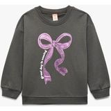 Koton Şardonlu Bisiklet Yaka Fiyonk Baskılı Antrasit Kız Bebek Sweatshirt 6WMG10102AK - 3 - 4 Yaş