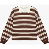 Koton Şardonlu Uzun Kollu Polo Yaka Çizgili Sweatshirt - Kahve - M