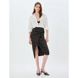 Koton Saten Etek Midi Kruvaze Yırtmaç Detaylı Fiyonklu Slim Fit - Siyah - 34