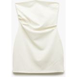 Koton Scuba Krep Kumaş Drape Detaylı Mini Straplez Elbise - Beyaz