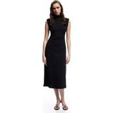Koton Scuba Krep Kumaş Slim Fit Dik Yaka Midi Boy Kolsuz Elbise Siyah Renk ile Günlük ve Özel Olaylar İçin Zarif