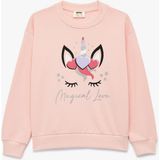 Koton Simli Unicorn Baskılı Kız Çocuk Uzun Kollu Pembe Sweatshirt Eğlenceli Tasarım ve Rahat Kullanım - 9 - 10 Yaş