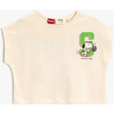 Koton Sırtı Snoopy Baskılı Crop Tişört Pamuklu - 7 - 8 Yaş - Bej