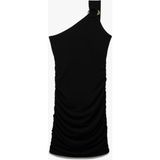 Koton Siyah Astarlı Aksesuar Detaylı Slim Fit Drapeli Mini Tek Omuz Elbise