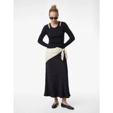 Koton Siyah Balık Kesim Slim Fit Midi Boy Dokulu Saten Etek Normal Bel Şıklığı - 40