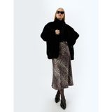Koton Slim Fit A Kesim Leopar Desenli Uzun Saten Etek - Siyah - 34
