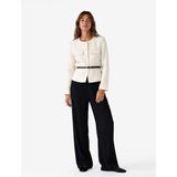 Koton Slim Fit Asimetrik Bisiklet Yaka Kemerli Peplum Tüvit Ceket - 34 - Ekru