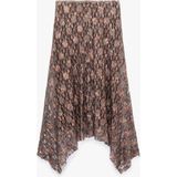 Koton Slim Fit Asimetrik Dantelli Midi Etek - Kahve