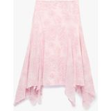 Koton Slim Fit Asimetrik Kesim Çiçekli Midi Tül Etek - Pembe - XL