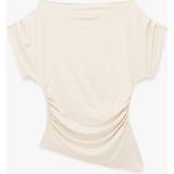 Koton Slim Fit Asimetrik Kesim Kayık Yaka Omzu Açık Kısa Kollu Viskon Bluz - Ekru
