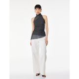 Koton Slim Fit Asimetrik Kesim Kolsuz Dik Halter Yaka Puantiyeli Tül Bluz - XS
