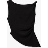 Koton Slim Fit Asimetrik Kesim Omzu Açık Bürümcük Kumaş Kolsuz Bluz - Siyah - XS