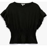 Koton Slim Fit Bel Vurgulu Gipeli Bisiklet Yaka Fırfırlı Kısa Kollu Bluz - Siyah - XL