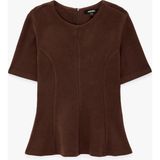 Koton Slim Fit Bisiklet Yaka Kısa Kollu Peplum Bluz - XS - Kahve