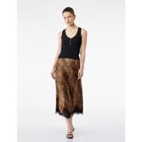 Koton Slim Fit Dantel Detaylı Leopar Desenli Saten Etek - 34