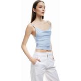 Koton Slim Fit Degaje Yaka Çiçekli Ince Askılı Bluz - Mavi