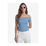 Koton Slim Fit Drape Detaylı Çizgili Omzu Açık Bluz
