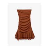 Koton Slim Fit Drapeli Kat Kat Fırfırlı Straplez Mini Elbise