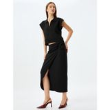 Koton Slim Fit Drapeli Midi Boy Asimetrik Kruvaze Etek - Siyah