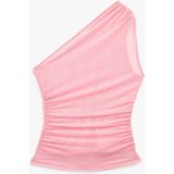 Koton Slim Fit Drapeli Tül Tek Omuz Bluz - Pembe