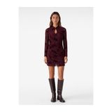 Koton Slim Fit Drapeli Uzun Kollu Dik Qipao Yaka Çiçekli Tül Mini Elbise
