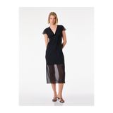 Koton Slim Fit Fiyonk Detaylı Midi Boy V Yaka Karpuz Kol Tül Elbise