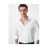 Koton Slim Fit Gömlek Yarım Italyan Yaka Düğmeli Dokulu - Beyaz