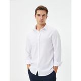 Koton Slim Fit Gömlek Yarım Italyan Yaka Uzun Kollu - Beyaz