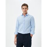 Koton Slim Fit Gömlek Yarım Italyan Yaka Uzun Kollu - Mavi