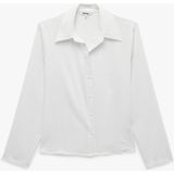 Koton Slim Fit Kaçık Yaka Uzun Kollu Saten Gömlek - 36 - Ekru