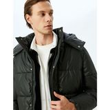 Koton Slim Fit Kapşonlu Suni Deri Şişme Mont - Siyah - XL