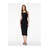 Koton Slim Fit Kare Yaka İp Askılı Bodycon Midi Drapeli Elbise