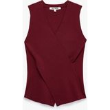 Koton Slim Fit Katlı Kolsuz Viskon Karışımlı V Yaka Bluz - Bordo