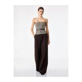 Koton Slim Fit Kemer Detaylı Ekoseli Straplez Korse Bluz