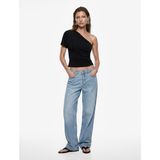 Koton Slim Fit Kısa Kollu Asimetrik Yaka Tek Omuz Bluz - Siyah