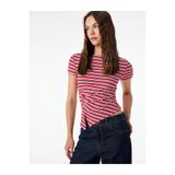 Koton Slim Fit Kısa Kollu Bisiklet Yaka Asimetrik Çizgili Drapeli Bluz