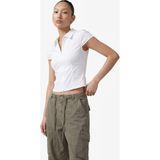 Koton Slim Fit Kısa Kollu Klasik Yaka Fermuarlı Crop Gömlek - 38 - Beyaz