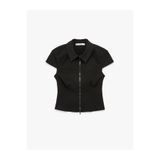 Koton Slim Fit Kısa Kollu Klasik Yaka Fermuarlı Crop Gömlek