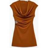 Koton Slim Fit Kısa Kollu Metal Aksesuarlı Degaje Yaka Bodycon Mini Abiye Elbise - Kahve