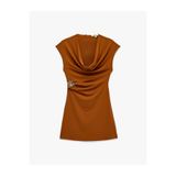 Koton Slim Fit Kısa Kollu Metal Aksesuarlı Degaje Yaka Bodycon Mini Abiye Elbise