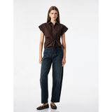 Koton Slim Fit Kısa Kollu Pamuklu Asimetrik Bağlama Detaylı Poplin Gömlek - 44 - Kahve