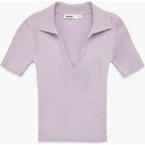 Koton Slim Fit Kısa Kollu Parıltılı Polo V Yaka Triko Kazak - Mor - 2XL