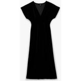 Koton Slim Fit Kısa Yarasa Kollu Kruvaze V Yaka Midi Boy Kadife Elbise - Siyah - XL