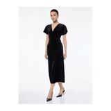 Koton Slim Fit Kısa Yarasa Kollu Kruvaze V Yaka Midi Boy Kadife Elbise