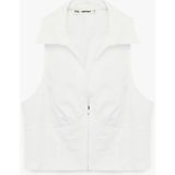 Koton Slim Fit Klasik Yaka Kolsuz Fermuarlı Crop Bluz - Beyaz - 40