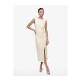 Koton Slim Fit Kolsuz Bisiklet Yaka Drapeli Midi Abiye Elbise